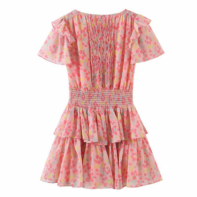Ella - Sweet Style Frilled Tiered Ruffle Floral Printed Mini Dress