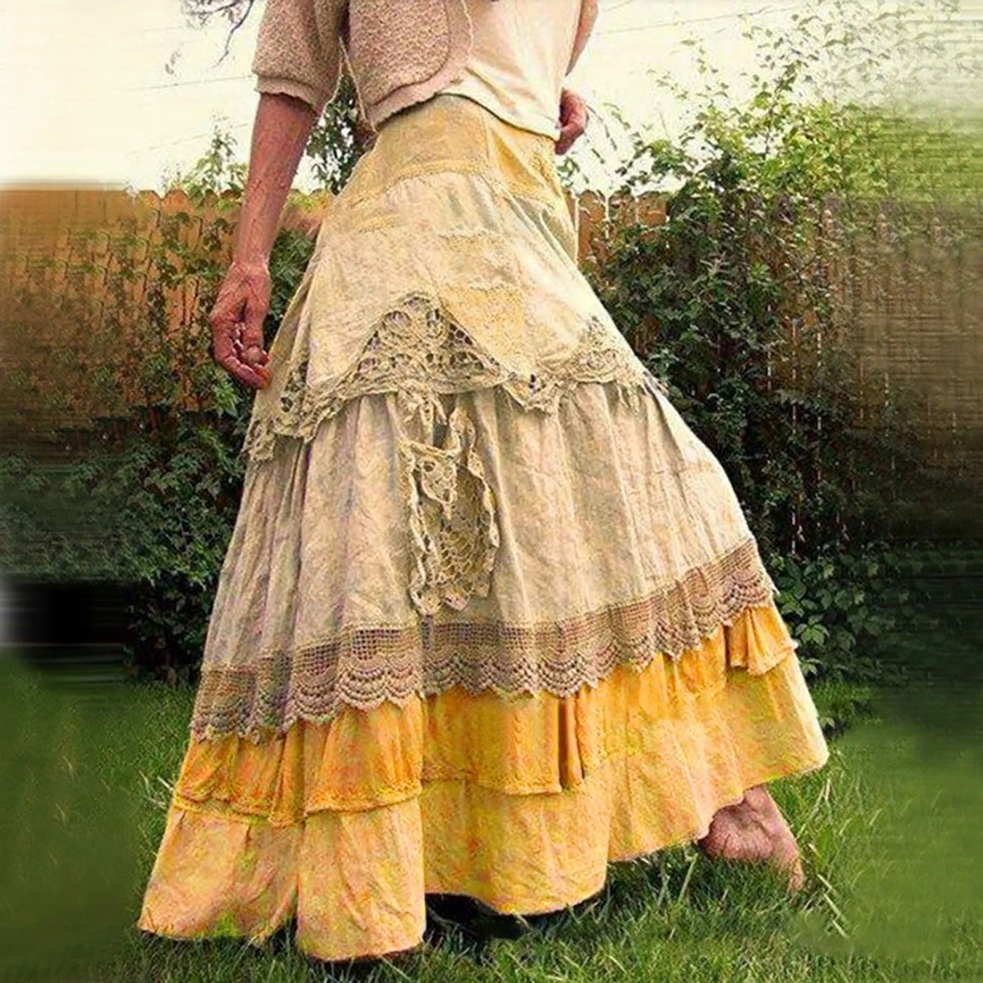 Layered lace boho long skirt, romantic and light perfect for a feminine and sophisticated look