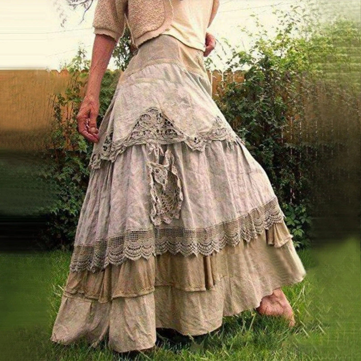 Layered lace boho long skirt, romantic and light perfect for a feminine and sophisticated look