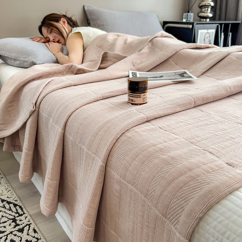 Striped cotton muslin bedspread