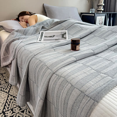Striped cotton muslin bedspread