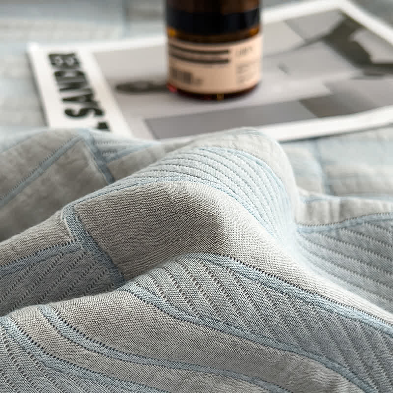 Striped cotton muslin bedspread