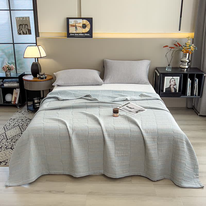 Striped cotton muslin bedspread