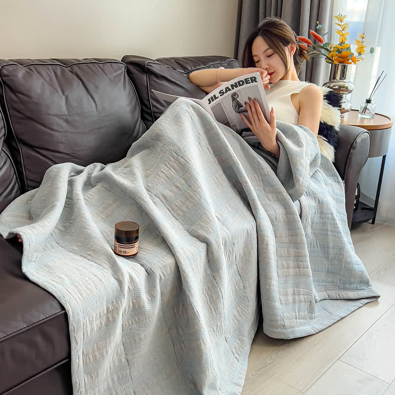 Striped cotton muslin bedspread