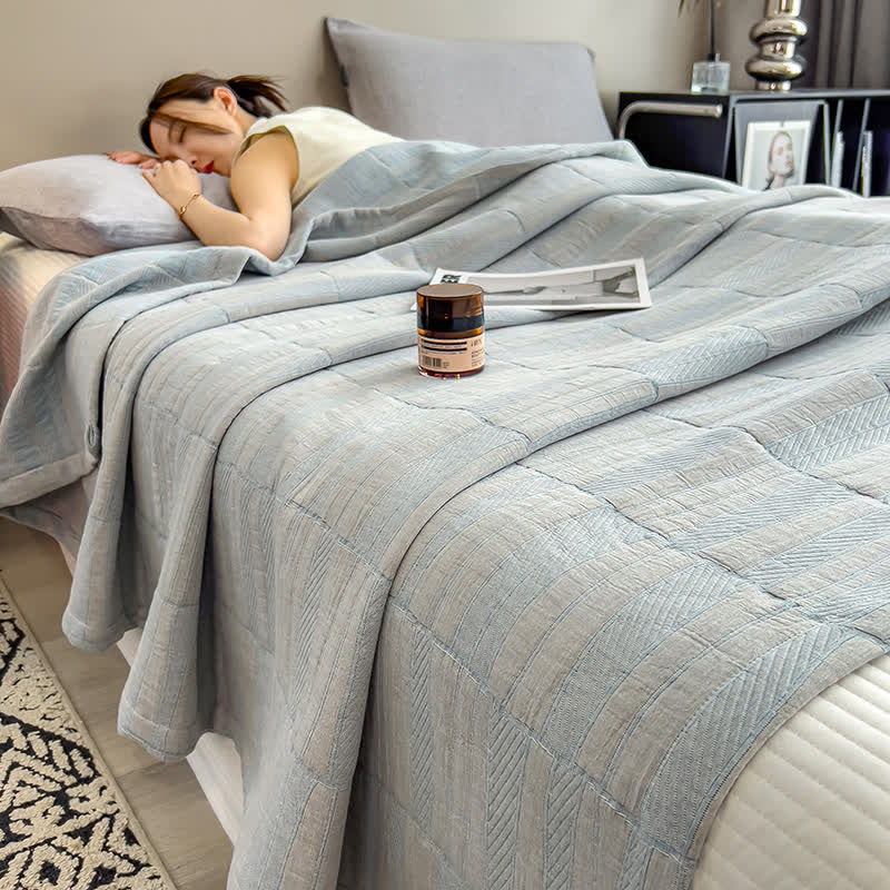 Striped cotton muslin bedspread