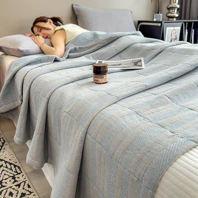 Striped cotton muslin bedspread