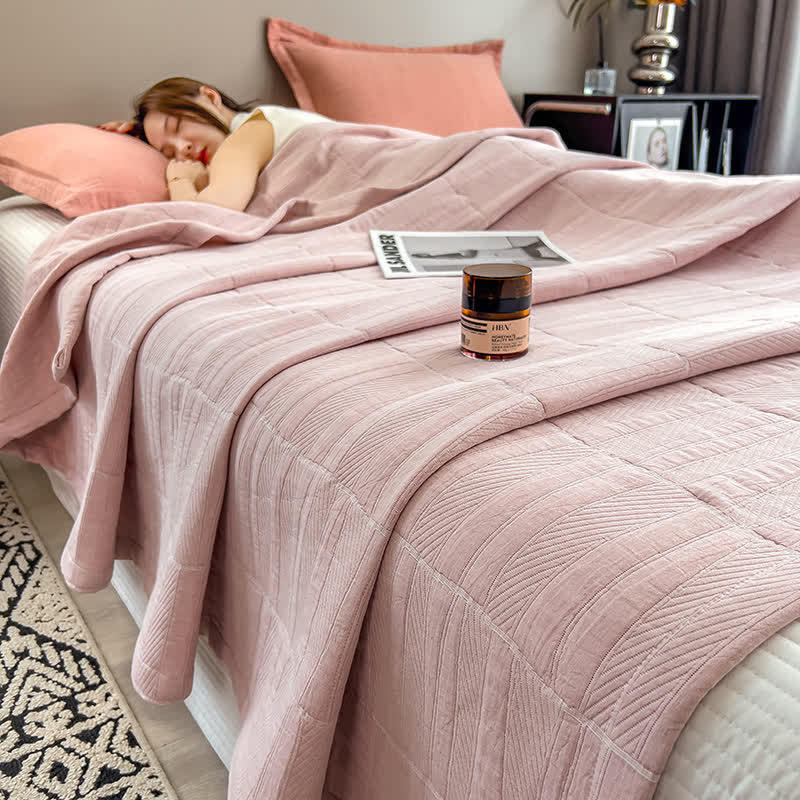 Striped cotton muslin bedspread