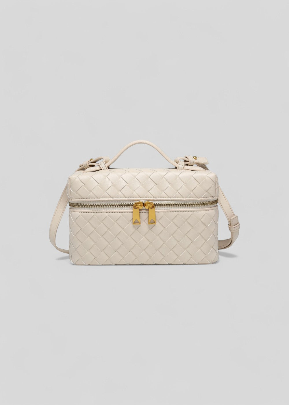 Women's black braided bag with rigid structure with golden zippers - Valeska