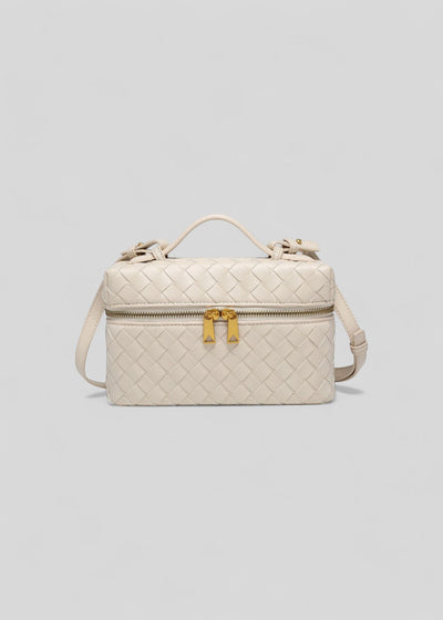 Women's black braided bag with rigid structure with golden zippers - Valeska