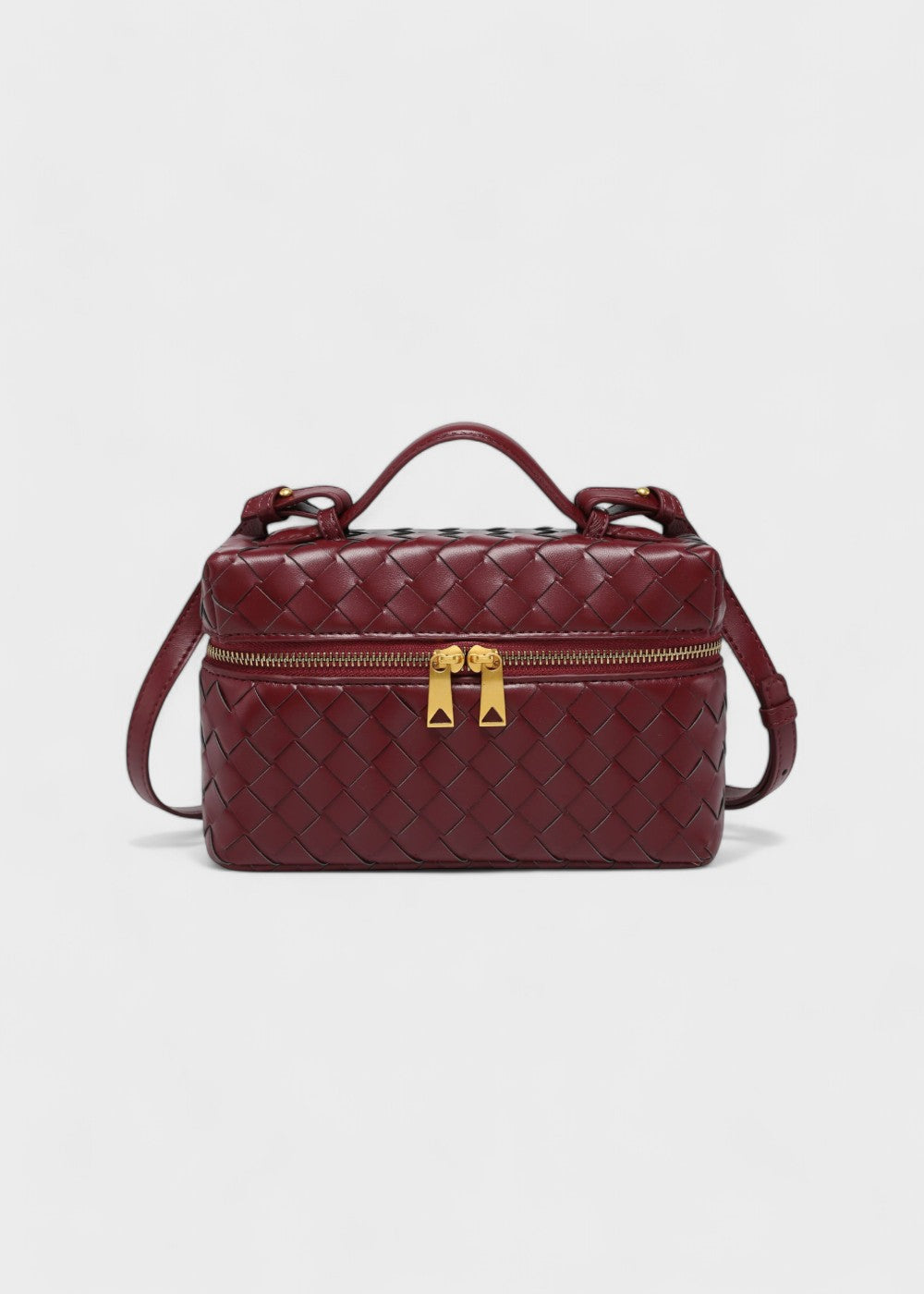 Women's black braided bag with rigid structure with golden zippers - Valeska
