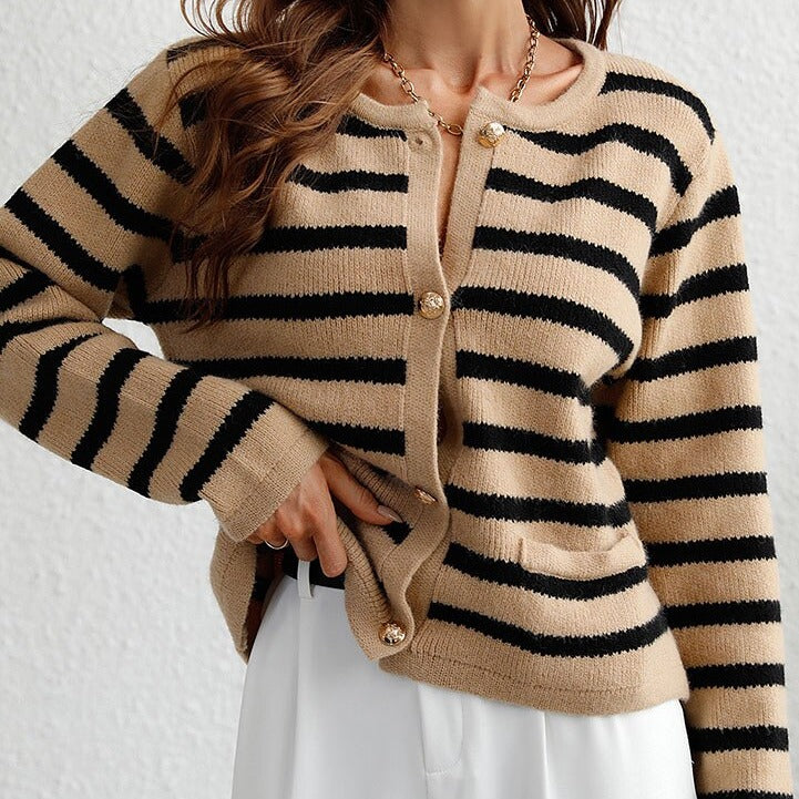 Women's Striped Knit Button Cardigan - Anaëlle